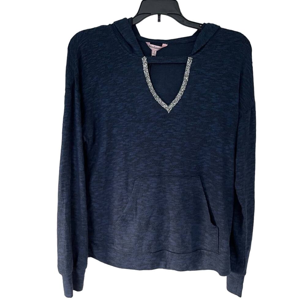 NWT Juicy Couture Navy Cutout Hooded Sweater (Size Small)